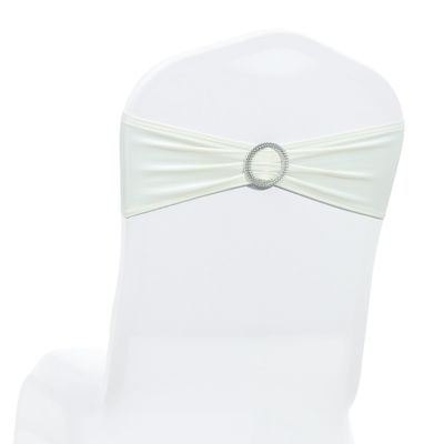 MDS Pack of 50 Spandex Chair Sashes Bow Premium Stretch Chair Cover Band with Buckle Slider Universal fits Elastic Dining Chair Ties for Wedding Party Banquet Events Decoration - Ivory