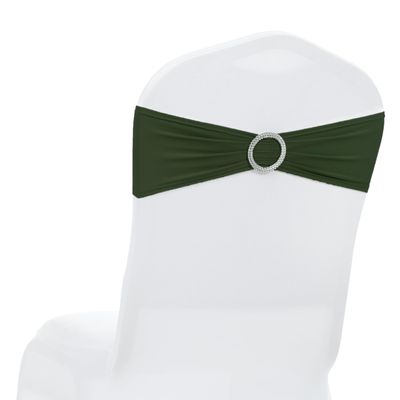 MDS Pack of 125 Spandex Chair Sashes Bow Universal fits Elastic Stretch Chair Bands Ties with Buckle for Wedding Party Banquet Events Decoration Spandex Slider Sashes Bow - Olive Green