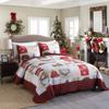 3 Piece Gorgeous Winter Christmas Quilt Set King Size, Beautiful Snowman Snowflake Deer Tree Wreaths Garlands Design Rustic Bedding, Reversible Buffalo Plaid Checkered Patchwork White Red Quilt view 1