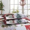 3 Piece Gorgeous Winter Christmas Quilt Set King Size, Beautiful Snowman Snowflake Deer Tree Wreaths Garlands Design Rustic Bedding, Reversible Buffalo Plaid Checkered Patchwork White Red Quilt view 2