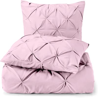 3 Piece Luxurious Pinch Pleated Duvet Cover with Zipper & Corner Ties 100% 100% Egyptian Cotton Pintuck Duvet Cover Set (120X98 Oversize King, Blush)