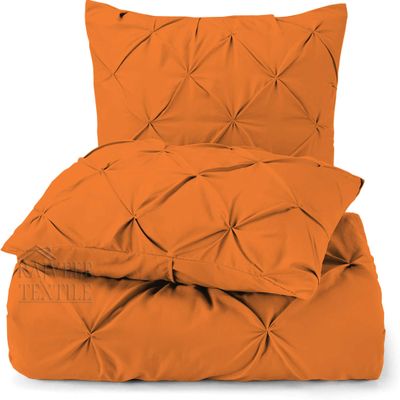 3 Piece Luxurious Pinch Pleated Duvet Cover with Zipper & Corner Ties 100% 100% Egyptian Cotton Pintuck Duvet Cover Set (92x102 King Size, Orange)