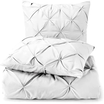 3 Piece Luxurious Pinch Pleated Duvet Cover with Zipper & Corner Ties 100% 100% Egyptian Cotton Pintuck Duvet Cover Set (92x102 King Size, White)