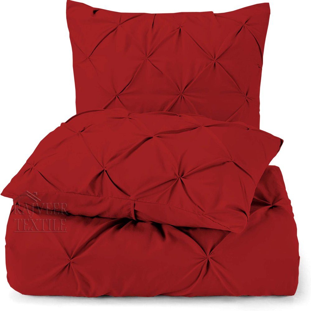 3 Piece Luxurious Pinch Pleated Duvet Cover with Zipper & Corner Ties 100% 100% Egyptian Cotton Pintuck Duvet Cover Set (All Queen 90x90 Size, Red)