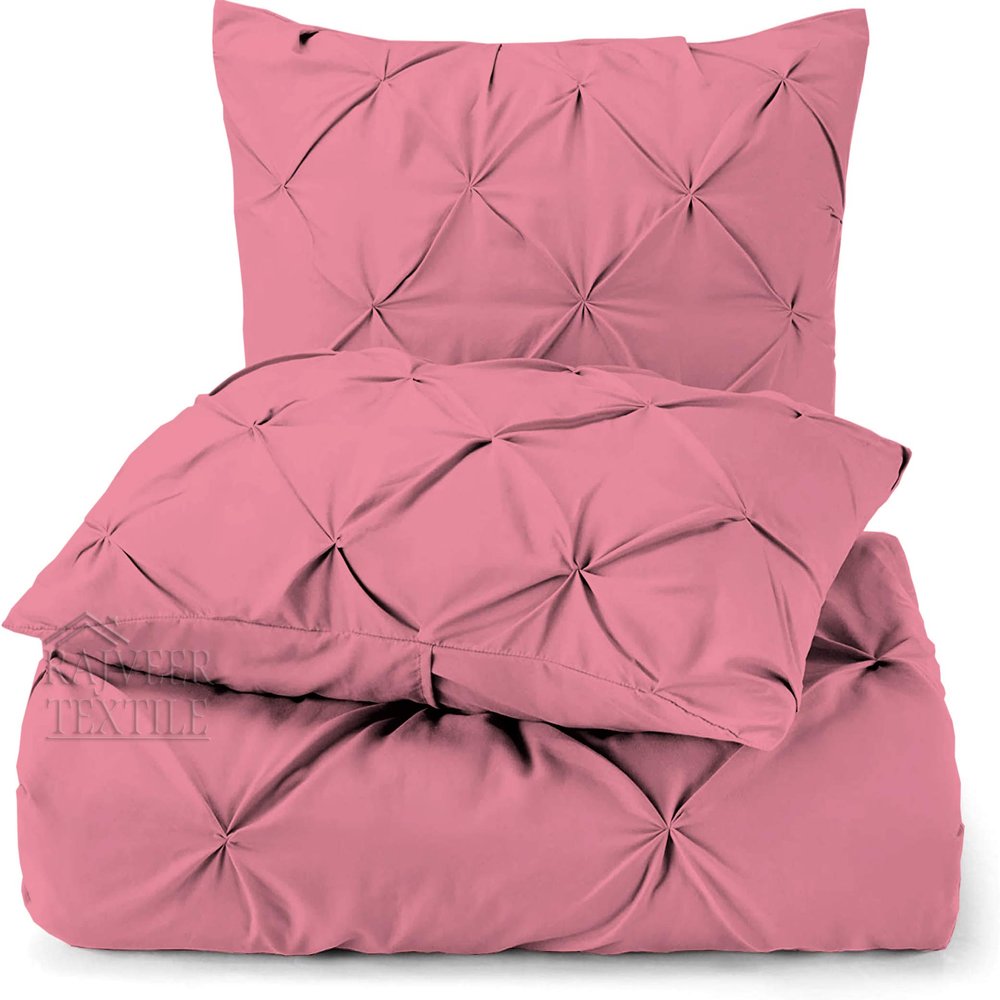 3 Piece Luxurious Pinch Pleated Duvet Cover with Zipper & Corner Ties 100% 100% Egyptian Cotton Pintuck Duvet Cover Set (92x102 King Size, Pink)