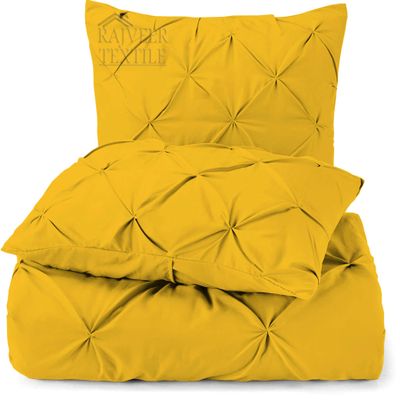 3 Piece Luxurious Pinch Pleated Duvet Cover with Zipper & Corner Ties 100% 100% Egyptian Cotton Pintuck Duvet Cover Set (92x102 King Size, Yellow)