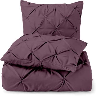 3 Piece Luxurious Pinch Pleated Duvet Cover with Zipper & Corner Ties 100% 100% Egyptian Cotton Pintuck Duvet Cover Set (92x102 King Size, Plum)