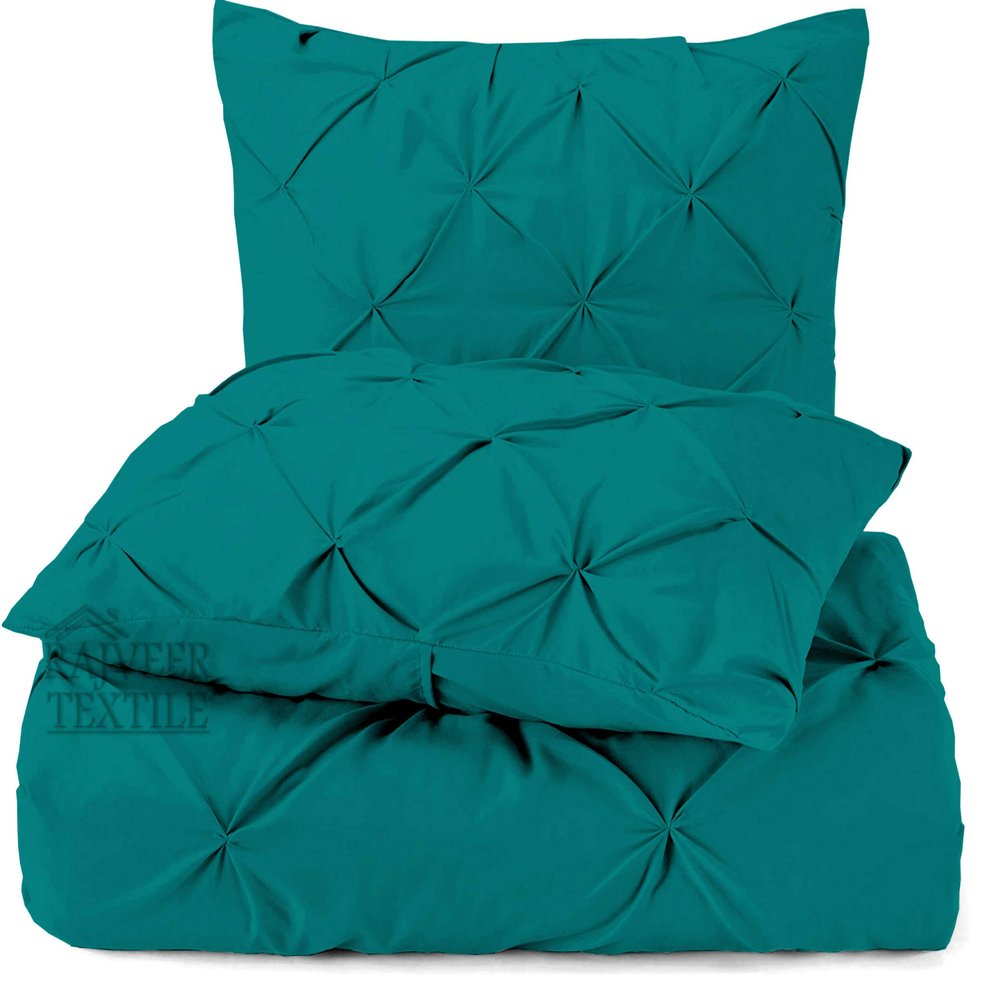 3 Piece Luxurious Pinch Pleated Duvet Cover with Zipper & Corner Ties 100% 100% Egyptian Cotton Pintuck Duvet Cover Set (All Queen 90x90 Size, Teal Blue)