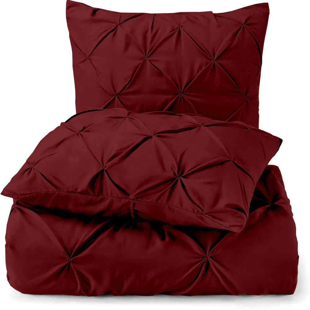 3 Piece Luxurious Pinch Pleated Duvet Cover with Zipper & Corner Ties 100% 100% Egyptian Cotton Pintuck Duvet Cover Set (92x102 King Size, Burgundy)