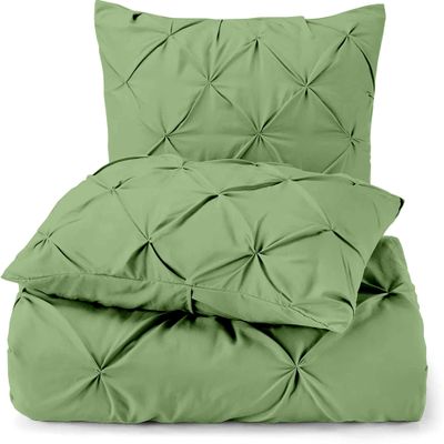 3 Piece Luxurious Pinch Pleated Duvet Cover with Zipper & Corner Ties 100% 100% Egyptian Cotton Pintuck Duvet Cover Set (120X98 Oversize King, Sage)