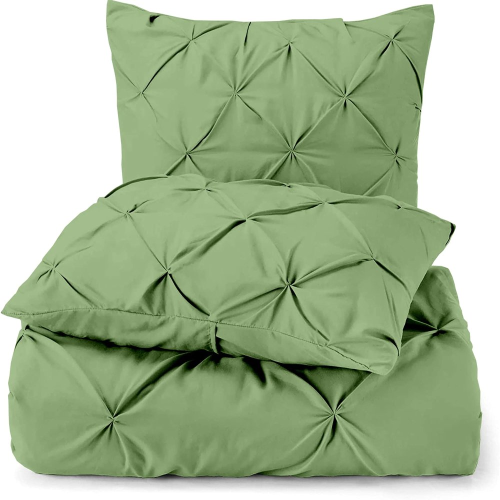 3 Piece Luxurious Pinch Pleated Duvet Cover with Zipper & Corner Ties 100% 100% Egyptian Cotton Pintuck Duvet Cover Set (120X98 Oversize King, Sage)