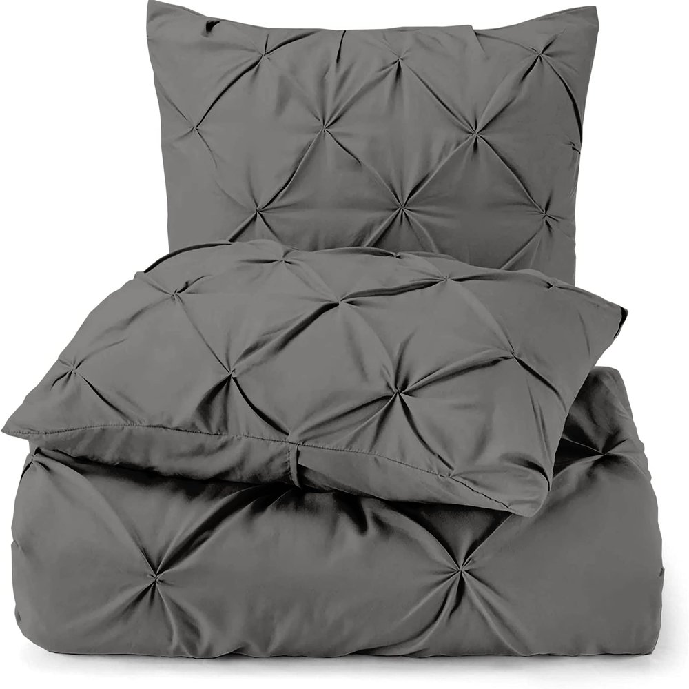 3 Piece Luxurious Pinch Pleated Duvet Cover with Zipper & Corner Ties 100% 100% Egyptian Cotton Pintuck Duvet Cover Set (102x96 California King, Dark Grey)