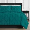 3 Piece Luxurious Pinch Pleated Duvet Cover with Zipper & Corner Ties 100% 100% Egyptian Cotton Pintuck Duvet Cover Set (Oversize Queen 100x100 Size, Teal Blue) view 2