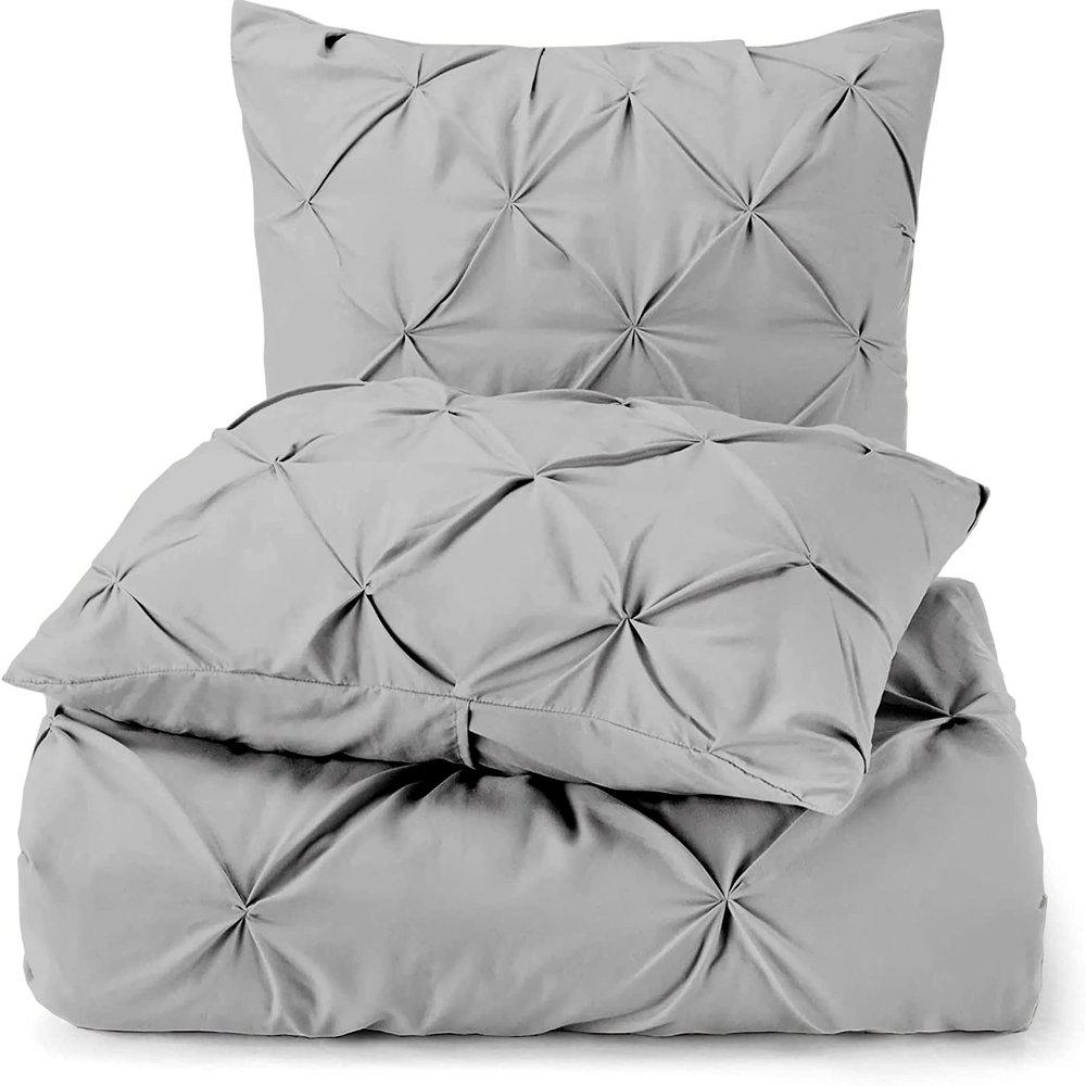 3 Piece Luxurious Pinch Pleated Duvet Cover with Zipper & Corner Ties 100% 100% Egyptian Cotton Pintuck Duvet Cover Set (Oversize Queen 100x100 Size, Light Grey)