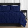 3 Piece Luxurious Pinch Pleated Duvet Cover with Zipper & Corner Ties 100% 100% Egyptian Cotton Pintuck Duvet Cover Set (All Queen 90x90 Size, Navy Blue) view 2