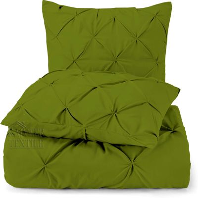3 Piece Luxurious Pinch Pleated Duvet Cover with Zipper & Corner Ties 100% 100% Egyptian Cotton Pintuck Duvet Cover Set (120X98 Oversize King, Olive Green)