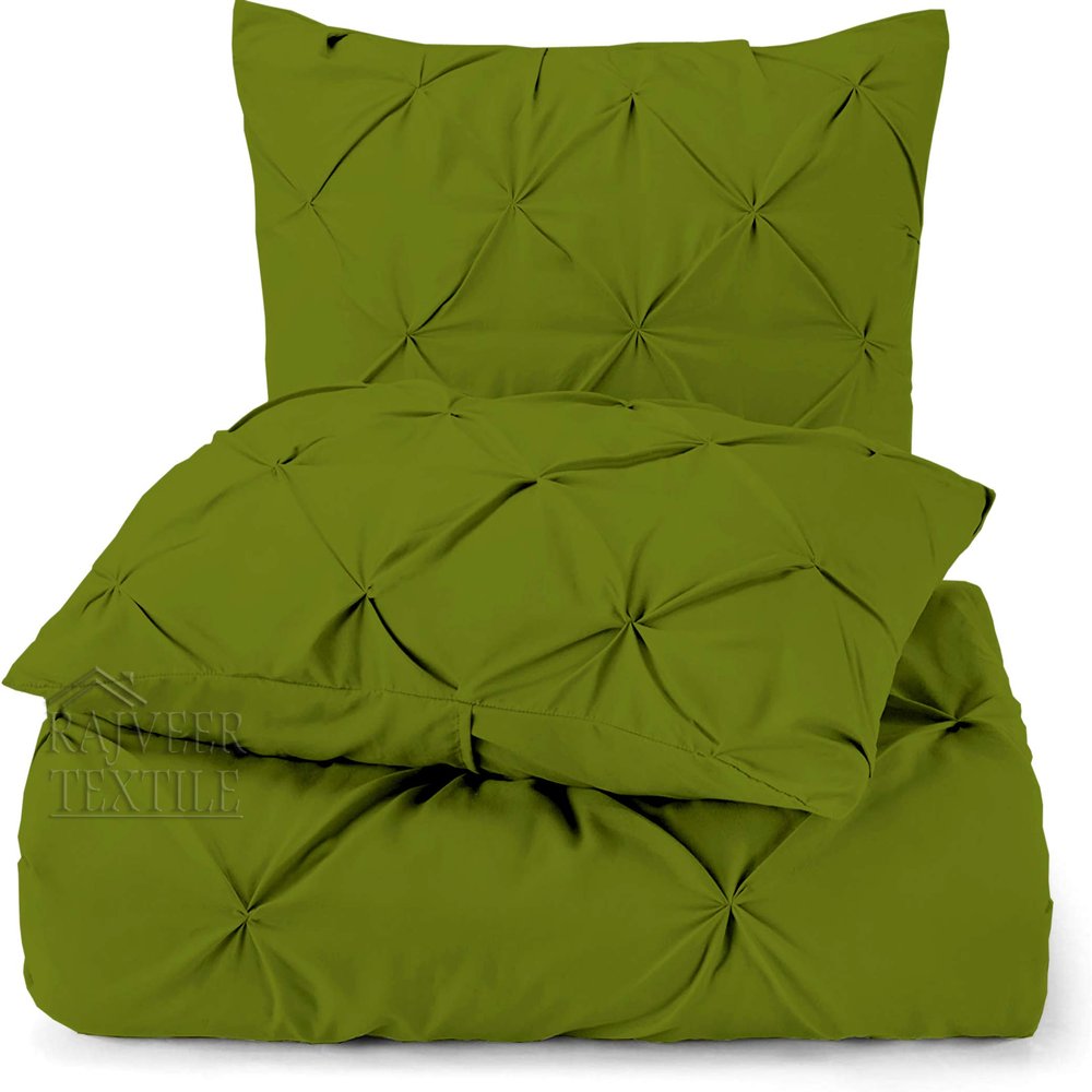 3 Piece Luxurious Pinch Pleated Duvet Cover with Zipper & Corner Ties 100% 100% Egyptian Cotton Pintuck Duvet Cover Set (120X98 Oversize King, Olive Green)