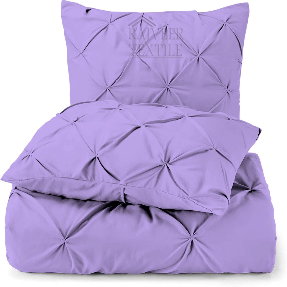 3 Piece Luxurious Pinch Pleated Duvet Cover with Zipper & Corner Ties 100% 100% Egyptian Cotton Pintuck Duvet Cover Set (92x102 King Size, Lavender)