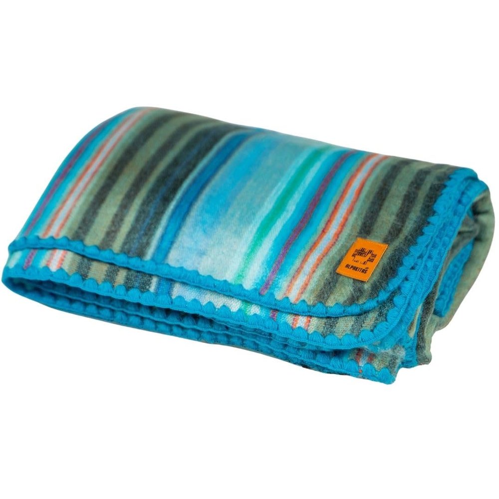 Alpaca Wool Blanket - Queen Size Bed Throw & Warm, Lightweight, Couch or Camp - Outdoor - 87 x 64 Inches (Light Turquoise)