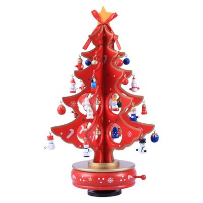 Christmas Tree Music Boxes Mini Tabletop Christmas Tree Wooden Musical Figurine Wind Up Music Box Desktop Decoration for Christmas Birthday