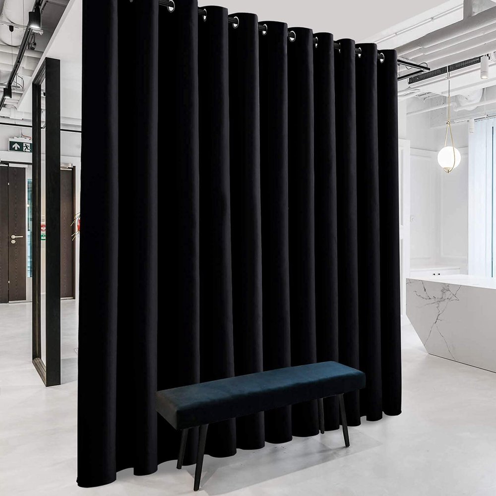 RYB HOME Extra Wide Curtain - Blackout Room Divider Curtains Portable Energy Saving Privacy Divider Shades for Patio Door Hallway Office Apartment Home Theater Doorway,1 Pc, Black, W 20ft x L 9ft
