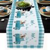 Teal Green Table Runner, 14 x 72 inch Farm Truck Carrying Dog Flower Turquoise White Buffalo Plaid Table Runner for Holiday Family Dinner, Farmhouse, Indoor or Outdoor Parties(Cotton-Polyester Blend) view 2