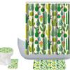 Amagical Floral Design Green Succulents and Cactuses Pattern 4 Piece Bathroom Mat Set Shower Curtain Set Bath Mat Contour Mat Toilet Cover Shower Curtian 12 Hooks view 1
