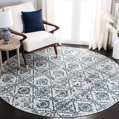 Martha Stewart x SAFAVIEH Area Rug Collection - 6'7" Round, Navy & Ivory, Non-Shedding & Easy Cleaning, Ideal for Living Room, Bedroom, Office, Dining Space (MSR0953N)