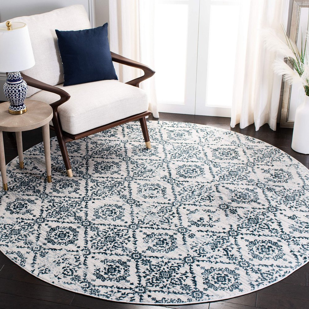 Martha Stewart x SAFAVIEH Area Rug Collection - 6'7" Round, Navy & Ivory, Non-Shedding & Easy Cleaning, Ideal for Living Room, Bedroom, Office, Dining Space (MSR0953N)