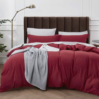 3 Pc Duvet Cover and Pillow Shams Set 100% Organic Cotton Premium Quality 600 Thread Counts 4 Corner Ties & Zipper Closure Protective Design, Ultra Soft Oversized King-Burgundy Duvet Cover Set