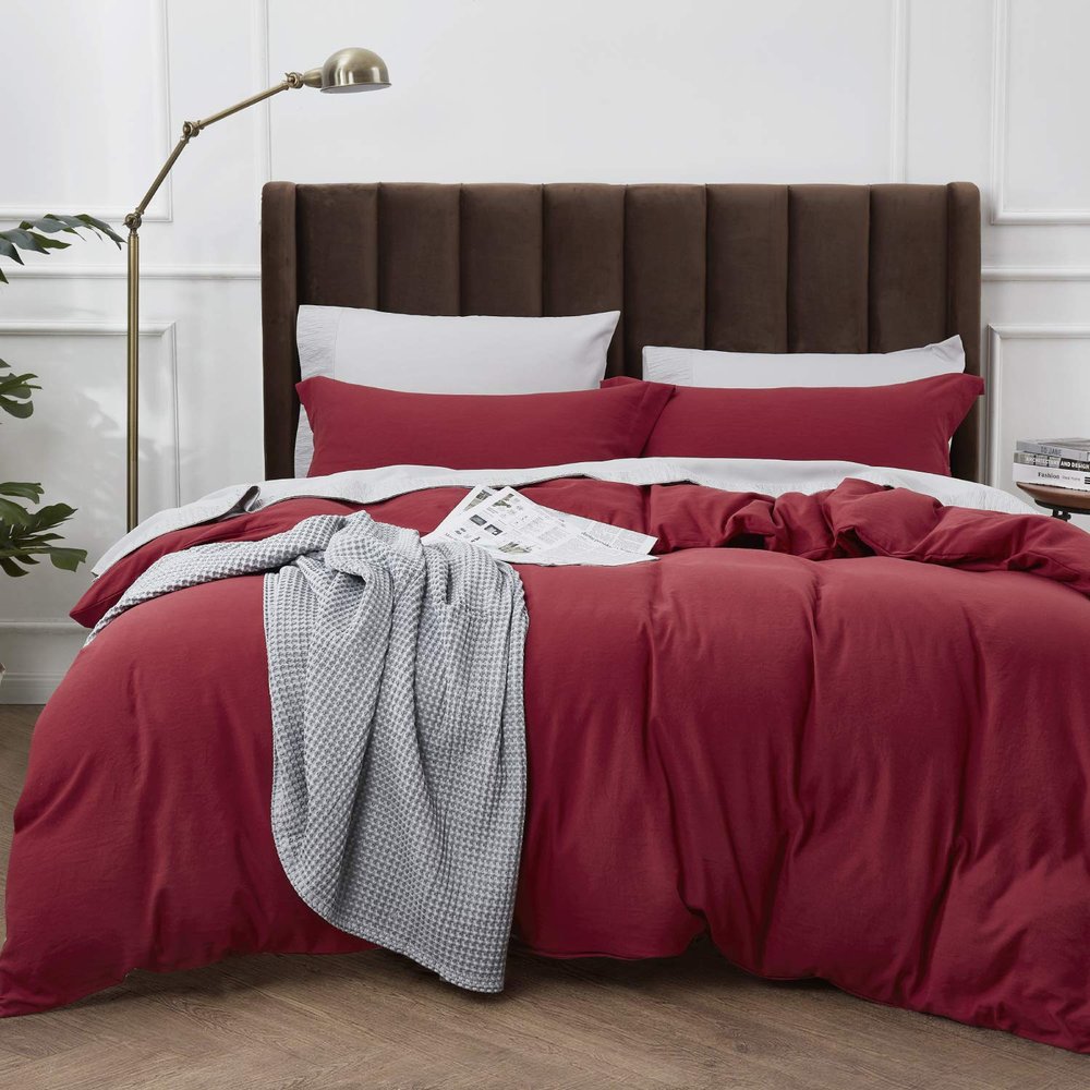 3 Pc Duvet Cover and Pillow Shams Set 100% Organic Cotton Premium Quality 600 Thread Counts 4 Corner Ties & Zipper Closure Protective Design, Ultra Soft Oversized King-Burgundy Duvet Cover Set