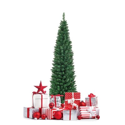 GOFLAME 5 FT Pencil Slim Christmas Tree, Artificial Christmas Tree with Foldable Metal Stand and PVC Material, Perfect Holiday Decoration for Home and Office, Green