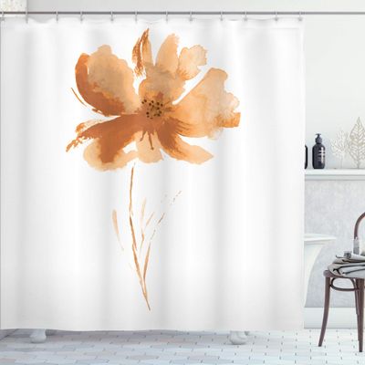 Ambesonne Watercolor Flower Shower Curtain, Single Poppy Flower on Plain Clear Background Nature Inspired Romantic, Cloth Fabric Bathroom Decor Set with Hooks, 69" W x 84" L, Pastel Orange