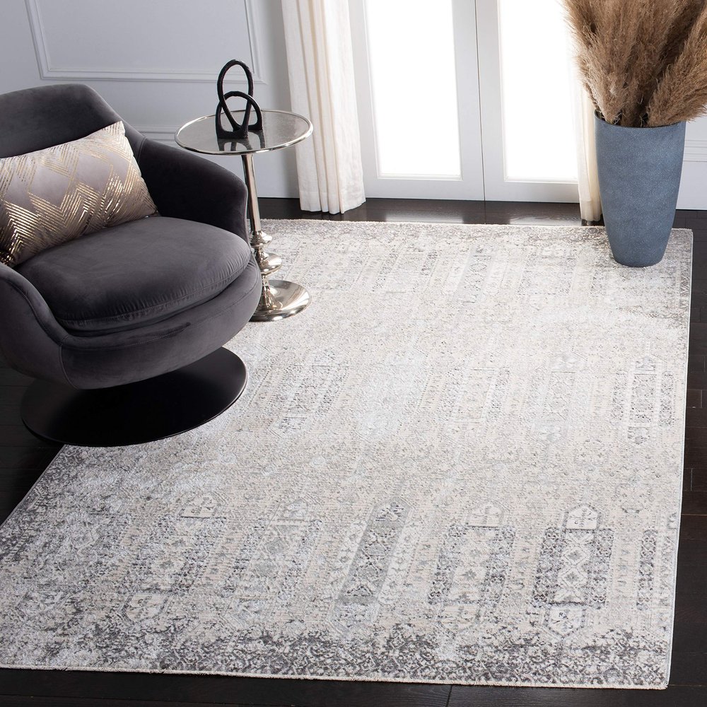 Martha Stewart x SAFAVIEH Area Rug Collection - 6'7" x 6'7" Square, Grey & Grey, Non-Shedding & Easy Cleaning, Ideal for Living Room, Bedroom, Office, Dining Space (MSR8945B)