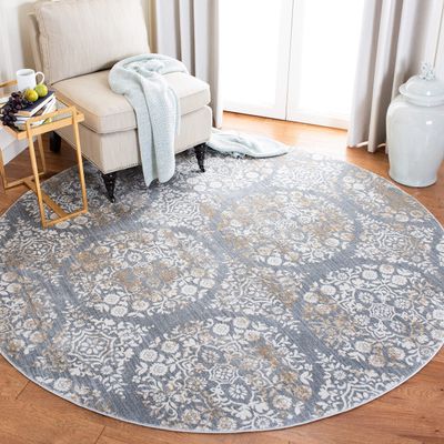 Martha Stewart x SAFAVIEH Area Rug Collection - 6'7" Round, Silver & Ivory, Non-Shedding & Easy Cleaning, Ideal for Living Room, Bedroom, Office, Dining Space (MSR0958G)