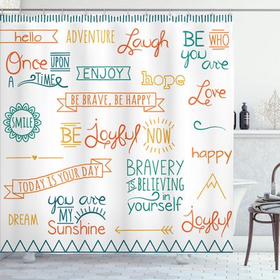 Ambesonne Adventure Shower Curtain, Various Words on Happiness and Self Value Uplifting Phrases Being Who You are, Cloth Fabric Bathroom Decor Set with Hooks, 69" W x 70" L, Cinnamon