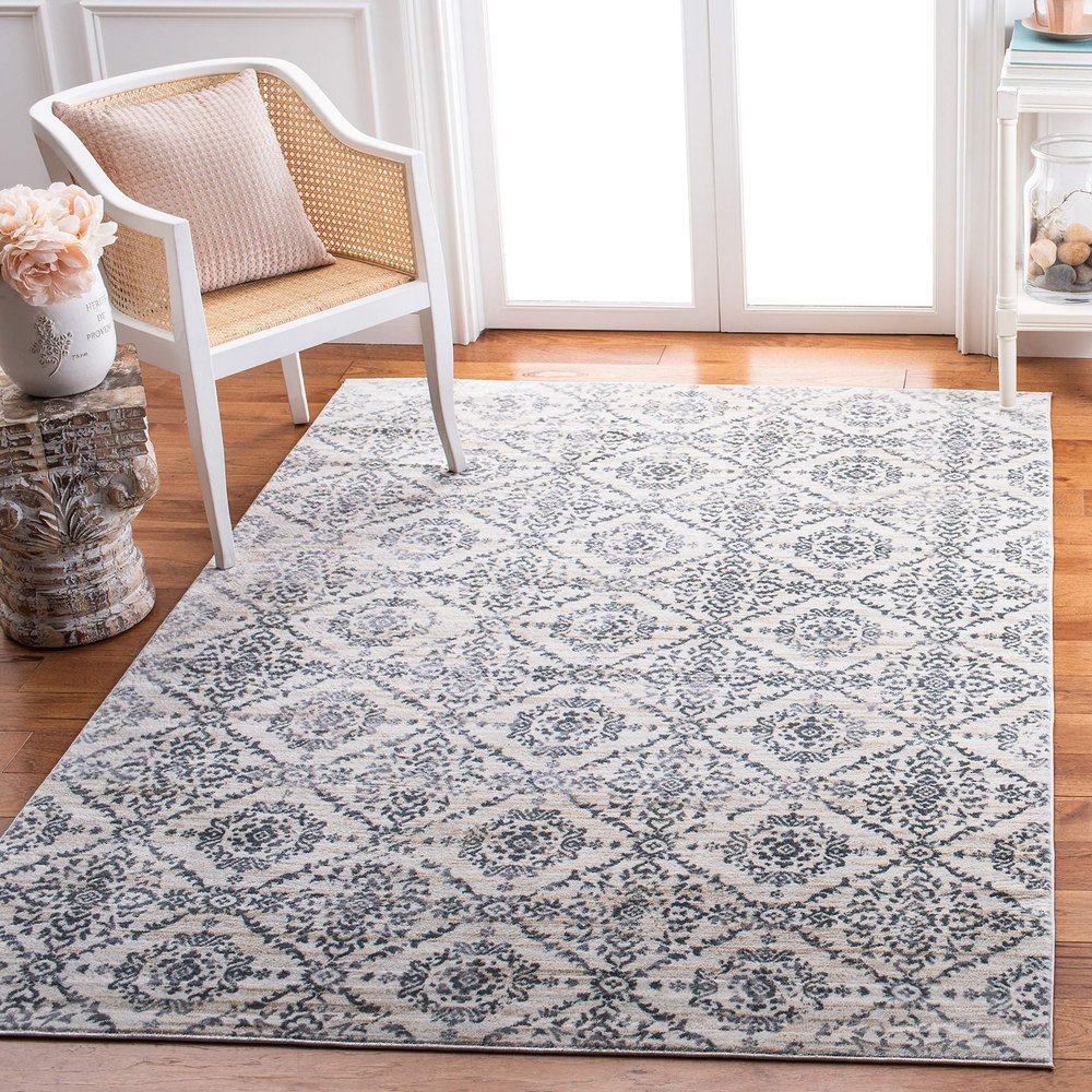 Martha Stewart x SAFAVIEH Area Rug Collection - 6'7" Square, Cream & Grey, Non-Shedding & Easy Cleaning, Ideal for Living Room, Bedroom, Office, Dining Space (MSR0953F)