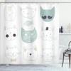 Ambesonne Cat Shower Curtain, Pets Moustache Bow Tie Hat Crown Fluffy and Fish Humor Faces Graphic, Cloth Fabric Bathroom Decor Set with Hooks, 69" W x 84" L, Soft Teal view 1