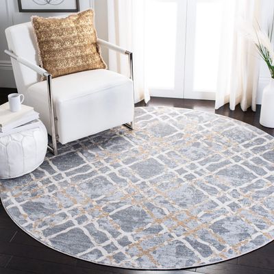 Martha Stewart x SAFAVIEH Area Rug Collection - 6'7" Round, Silver & Ivory, Non-Shedding & Easy Cleaning, Ideal for Living Room, Bedroom, Office, Dining Space (MSR0957G)