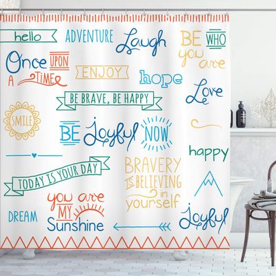 Ambesonne Adventure Shower Curtain, Various Words on Happiness and Self Value Uplifting Phrases Being Who You are, Cloth Fabric Bathroom Decor Set with Hooks, 69" W x 84" L, Dark Lavender