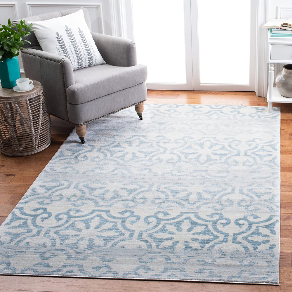 Martha Stewart x SAFAVIEH Area Rug Collection - 5'3" x 7'7", Turquoise Blue & Ivory, Non-Shedding & Easy Cleaning, Ideal for Living Room, Bedroom, Office, Dining Space (MSR0956K)