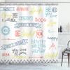 Ambesonne Adventure Shower Curtain, Various Words on Happiness and Self Value Uplifting Phrases Being Who You are, Cloth Fabric Bathroom Decor Set with Hooks, 69" W x 84" L, Sky Blue view 1