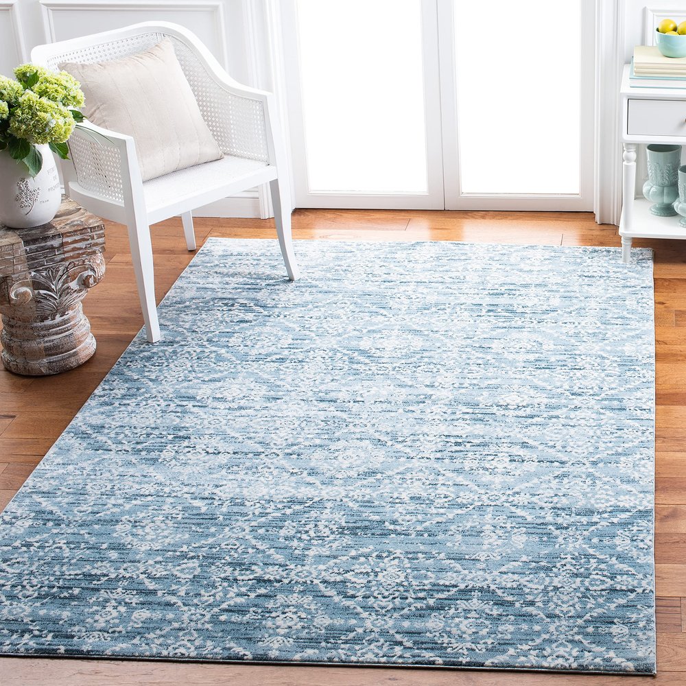 Martha Stewart x SAFAVIEH Area Rug Collection - 5'3" x 7'7", Denim Blue & Ivory, Non-Shedding & Easy Cleaning, Ideal for Living Room, Bedroom, Office, Dining Space (MSR0953L)