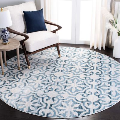 Martha Stewart x SAFAVIEH Area Rug Collection - 6'7" Round, Navy & Ivory, Non-Shedding & Easy Cleaning, Ideal for Living Room, Bedroom, Office, Dining Space (MSR0956N)