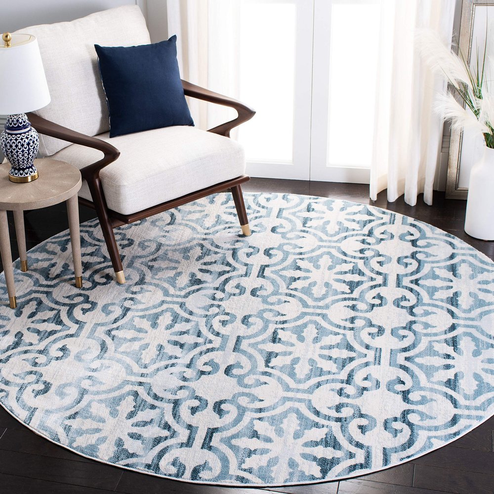 Martha Stewart x SAFAVIEH Area Rug Collection - 6'7" Round, Navy & Ivory, Non-Shedding & Easy Cleaning, Ideal for Living Room, Bedroom, Office, Dining Space (MSR0956N)