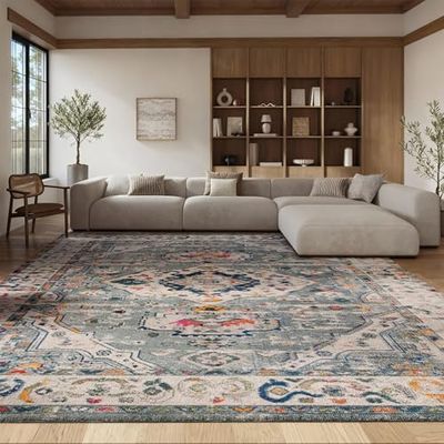 SAFAVIEH Area Rug 8x10 - Madison Collection - Large - Grey & Ivory, Boho Chic Medallion Design, Non-Shedding & Easy Cleaning, Ideal for Living Room, Bedroom, Office, Dining Space (MAD468G)