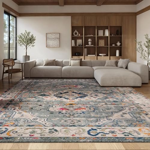 SAFAVIEH Area Rug 8x10 - Madison Collection - Large - Grey & Ivory, Boho Chic Medallion Design, Non-Shedding & Easy Cleaning, Ideal for Living Room, Bedroom, Office, Dining Space (MAD468G)