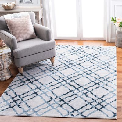 Martha Stewart x SAFAVIEH Area Rug Collection - 5'3" x 7'7", Ivory & Turquoise Blue, Non-Shedding & Easy Cleaning, Ideal for Living Room, Bedroom, Office, Dining Space (MSR0957A)