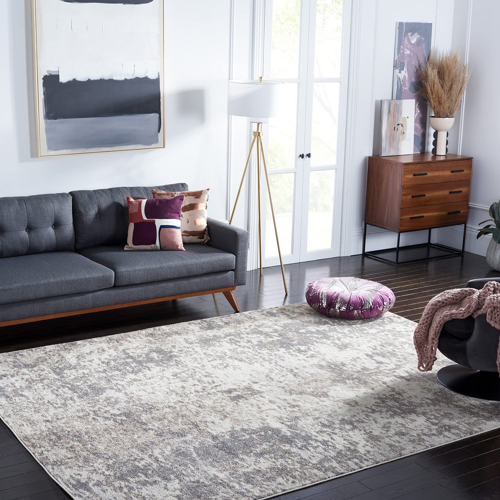 SAFAVIEH Area Rug 8x10 - Madison Collection - Large - Grey & Ivory, Modern Abstract Design, Non-Shedding & Easy Cleaning, Ideal for Living Room, Bedroom, Office, Dining Space (MAD453G)