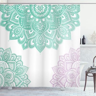 Ambesonne Flora Shower Curtain, South Mandala Design Vibrant Color Ornamental Illustration, Cloth Fabric Bathroom Decor Set with Hooks, 69" W x 75" L, Turquoise Mauve